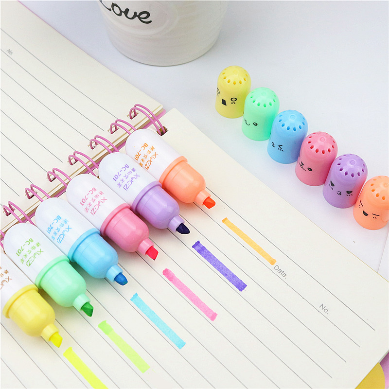 Cute pills Capsule Fluorescent Pen Student Mark Marker Pen Child Bright Crystal Flash Pen Cartoon Graffiti Pen