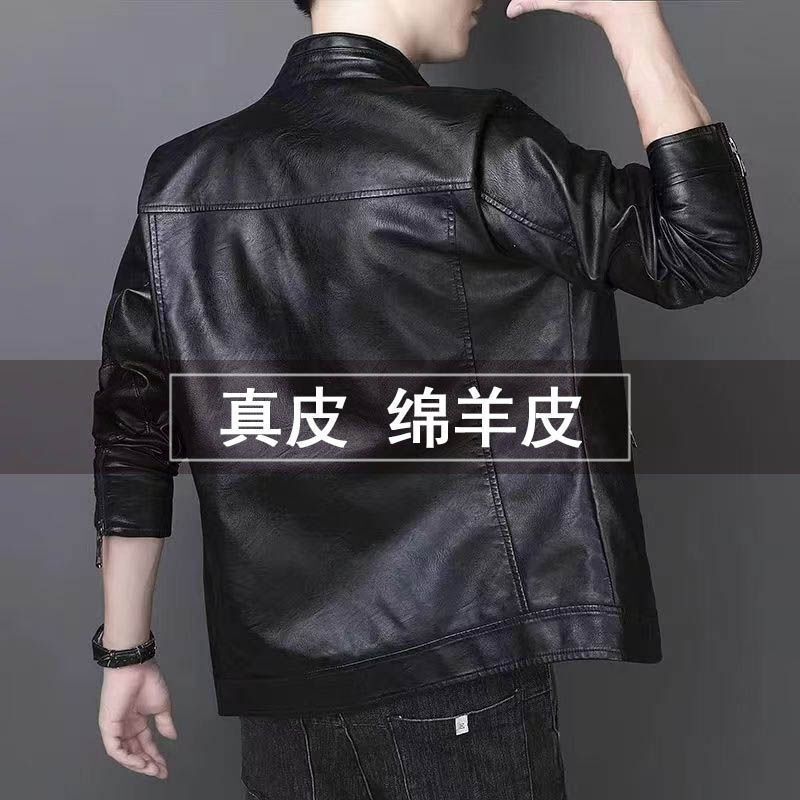 Haining Men's Leather Jacket 2025 New Autumn and Winter Stand-Up Collar Sheepskin Men's Fleece-Lined Thickened Genuine Leather Jacket