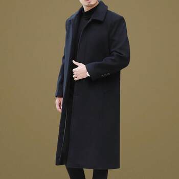 Winter coat woolen coat men's long over-the-knee high-end dad wear thickened large size warm fur collar windbreaker men's wear