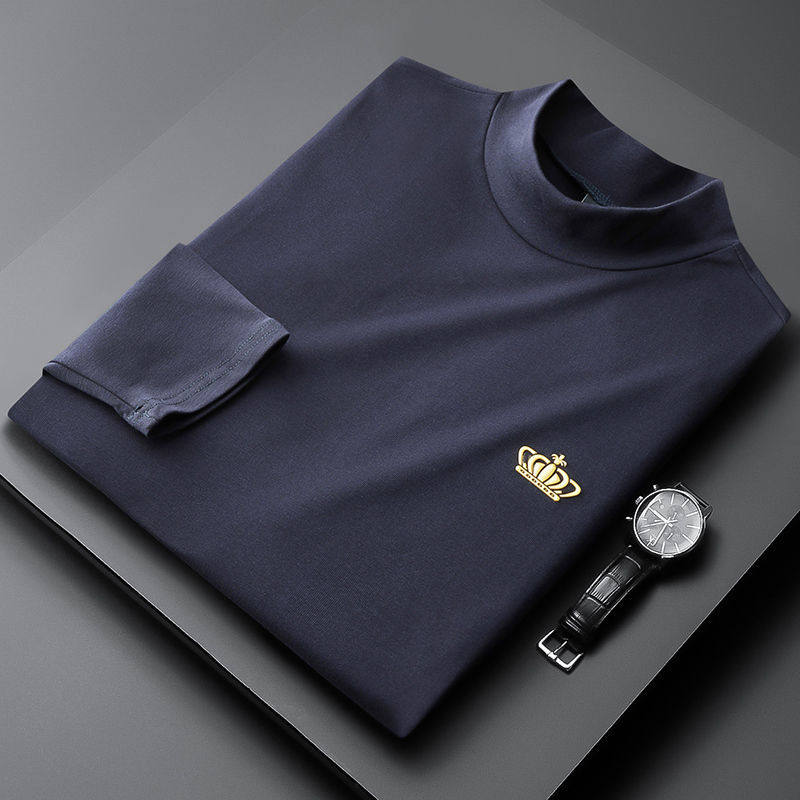 Warm artifact semi-high collar bottoming shirt men's winter cotton thin velvet long-sleeved top mid-neck T-shirt thickened autumn clothes