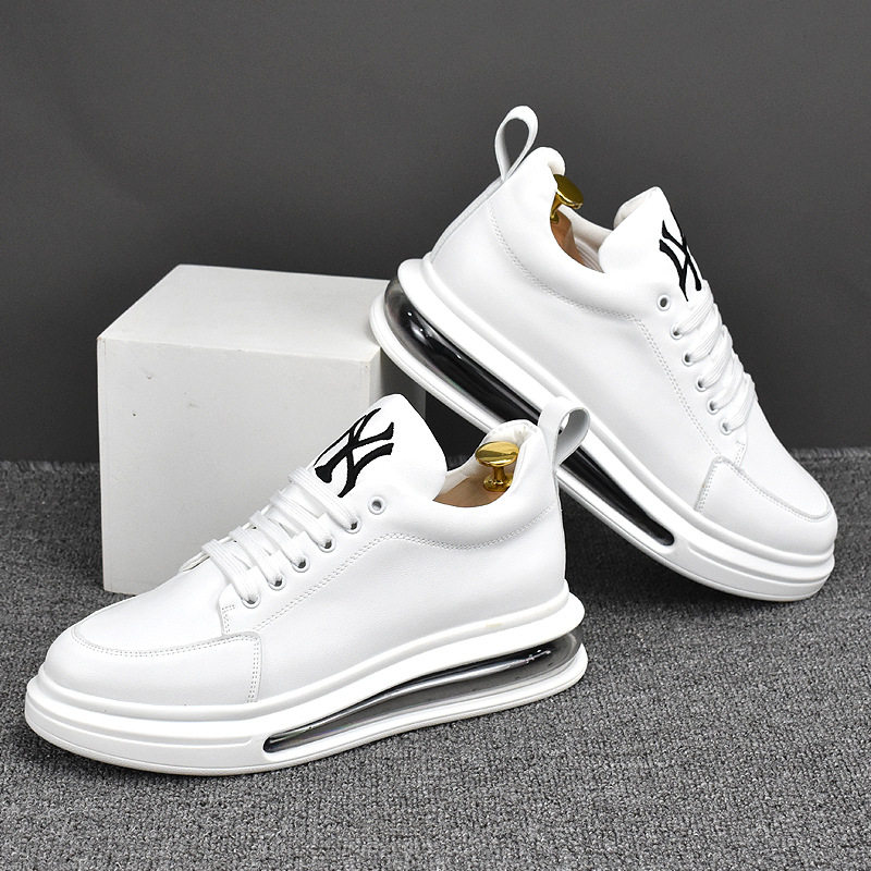 Real-hit high-end cow real leather small white shoes casual thick bottom air cushion shoes breathable inner heightening leather shoes men