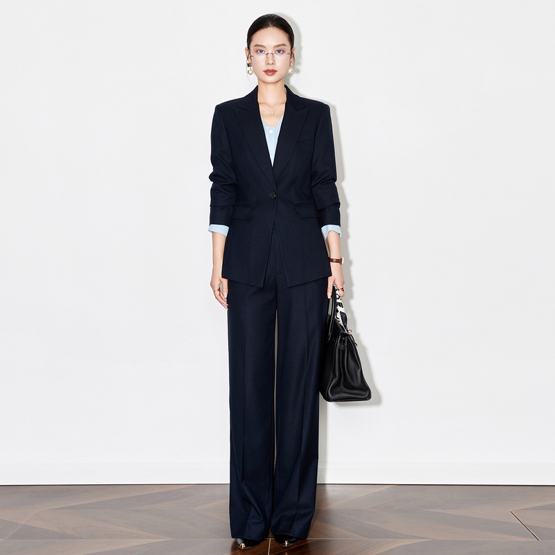 Autumn Simple One-Button Navy Blue Suit Set, Professional Commuting Attire for Hosts and Lecturers, Straight-Leg Pants, Business Attire Autumn Simple One-Button Navy Blue Suit Set, Professional Commuting Attire for Hosts and Lecturers, Straight-Leg Pants, Business Attire