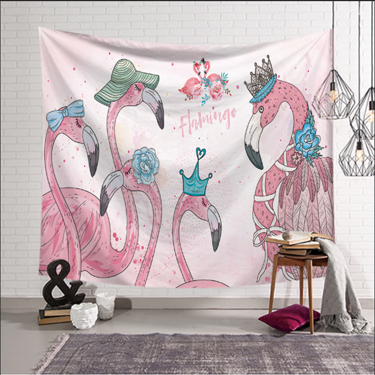 Tấm thảm lưới màu đỏ vải nền flamingo treo hình cô gái đầu giường ảnh tấm thảm treo tranh trang trí Bắc Âu thảm treo tường trang trí