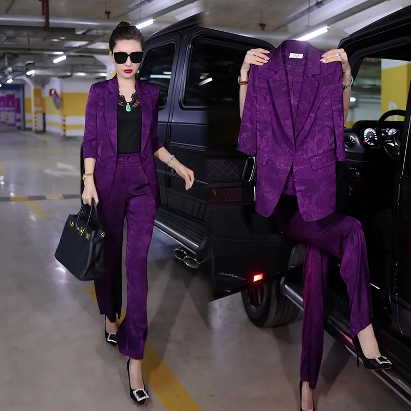 Trendy Popular Fashion Suit for Women 2022 Summer New Korean Style Business Attire Three-Quarter Sleeve Blazer + Wide-Leg Pants Trendy Popular Fashion Suit for Women 2022 Summer New Korean Style Business Attire Three-Quarter Sleeve Blazer + Wide-Leg Pants
