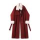 Genaqi Red Lamb Wool Patchwork Cotton Jacket for Women, New Autumn and Winter Style, Fleece-Lined Long Cotton Coat, Cotton-Padded Jacket, Softshell Jacket