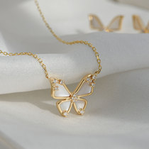Wing｜Butterfly clothing 18k gold white butterfly mother shell diamond necklace Clavicle chain L no Ying run white elegant beauty
