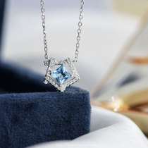 Wing｜Asakawa 18k white gold diamond-set aquamarine necklace Clavicle chain Pure as the beauty of the sea