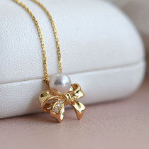 Wing｜Satin 18k gold diamond-set Akoya pearl necklace Elegant atmosphere Thick gold texture