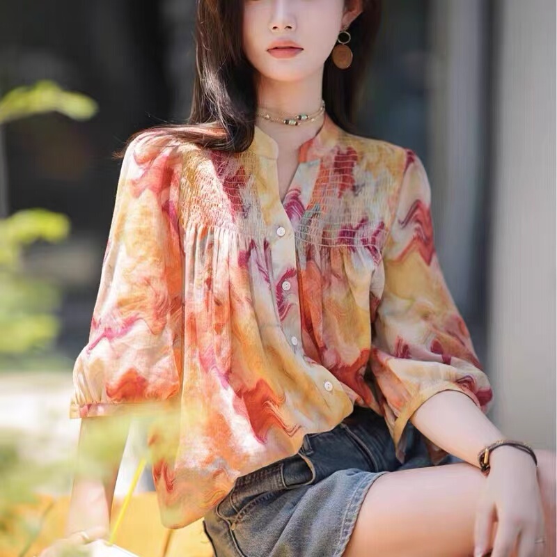 Big Fish Begonia·Shirt Edition｜Fashion Neon Gradient Tie-Dye Shirt Casual Top 1510