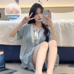 여름 얇은 스타일을위한 가슴 패드를 가진 여성을위한 짧은팔 잠옷 슈트