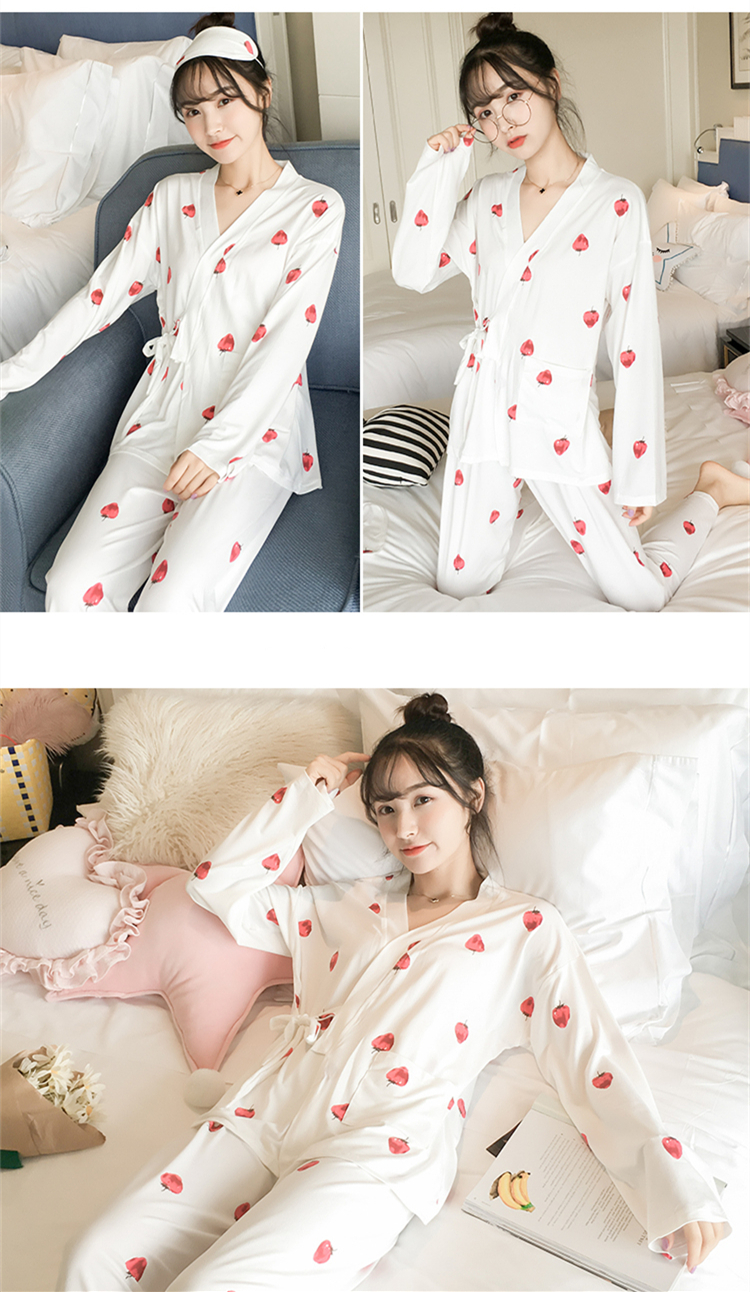 Bộ đồ ngủ kimono Nhật Bản phụ nữ mùa thu và mùa đông cotton dài tay ngọt ngào dễ thương mùa xuân và mùa thu dịch vụ nhà phù hợp với phần mỏng có thể được mặc shop đồ bộ nữ