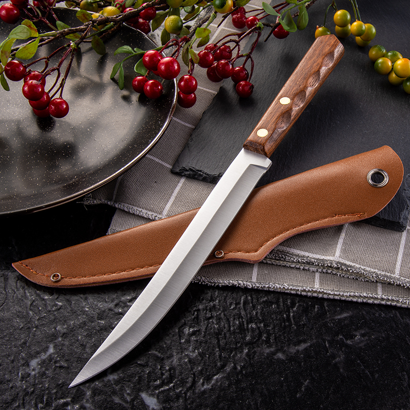 Wooden handle stainless steel fruit knife kitchen knife long melon fruit knife tip multi-knife household cutting watermelon peel