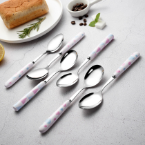 304 stainless steel spoon household ceramic handle household rice spoon children cute fork student creative tableware set