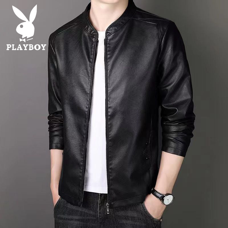 Кожаная куртка Playboy с воротником-стойкой, мужская велосипедная мотоциклетная одежда, новинка весны и осени 2026, повседневная кожаная куртка, мужская куртка