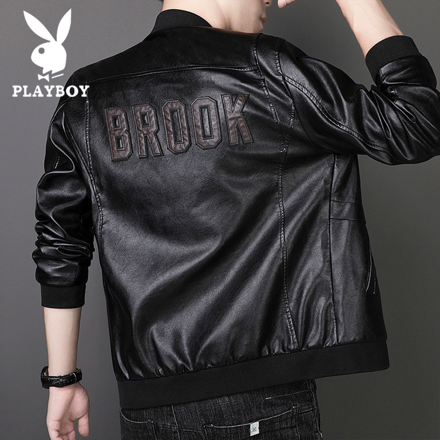 Playboy design sense, кожаная куртка с вышивкой на спине, мужская весенне-осенняя мотоциклетная куртка с бейсбольным воротником, универсальная куртка, трендовая куртка