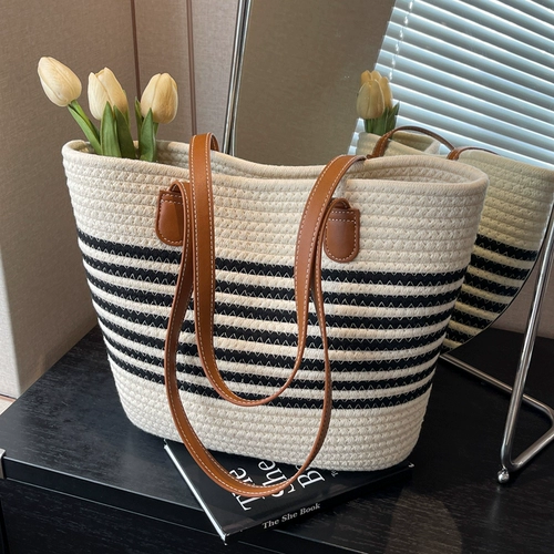 Соломенная вместительная и большая сумка через плечо, летняя пляжная сумка на одно плечо