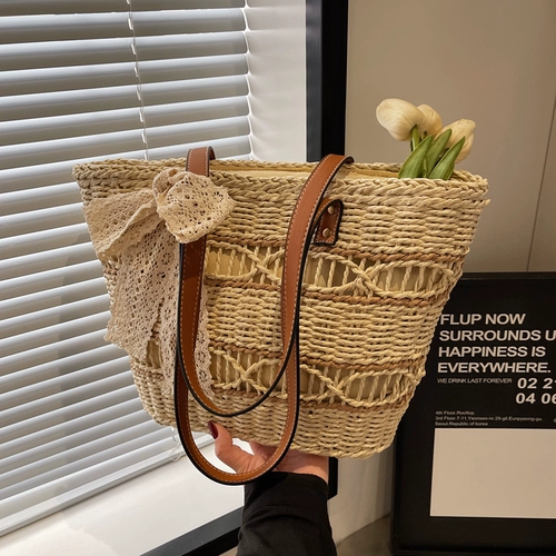 Вместительная и большая соломенная сумка через плечо, летняя модная пляжная корзина, плетеная сумка на одно плечо