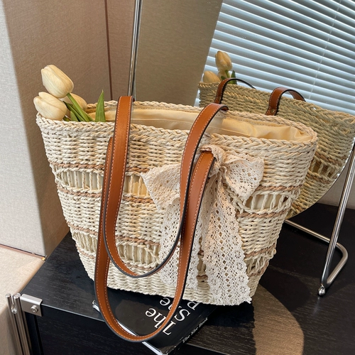 Вместительная и большая соломенная сумка через плечо, летняя модная пляжная корзина, плетеная сумка на одно плечо