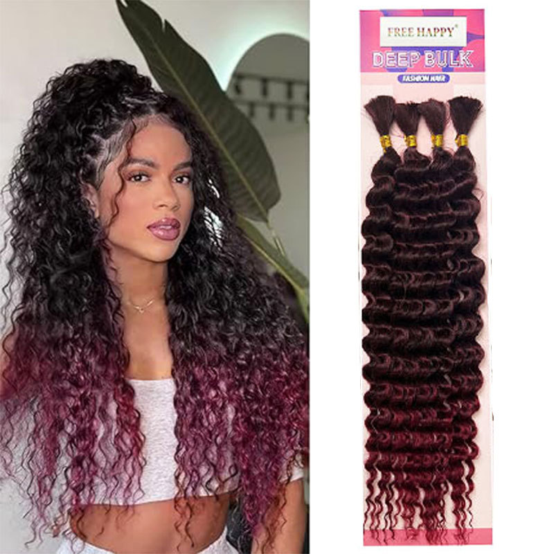 Freehappy African Deep Wave Curly Hair Bundles Brazilian Braided Wig Extensions Deep Wave Boho