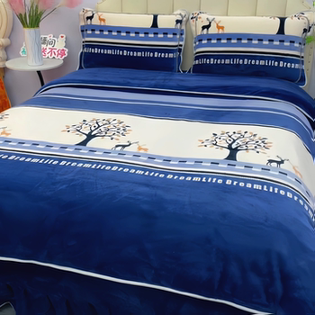 Winter Thickened Milk Velvet Four-Piece Set, Coral Velvet Double-Sided Velvet Duvet Cover, Short Plush Duvet Cover, Anti-Static Bedding