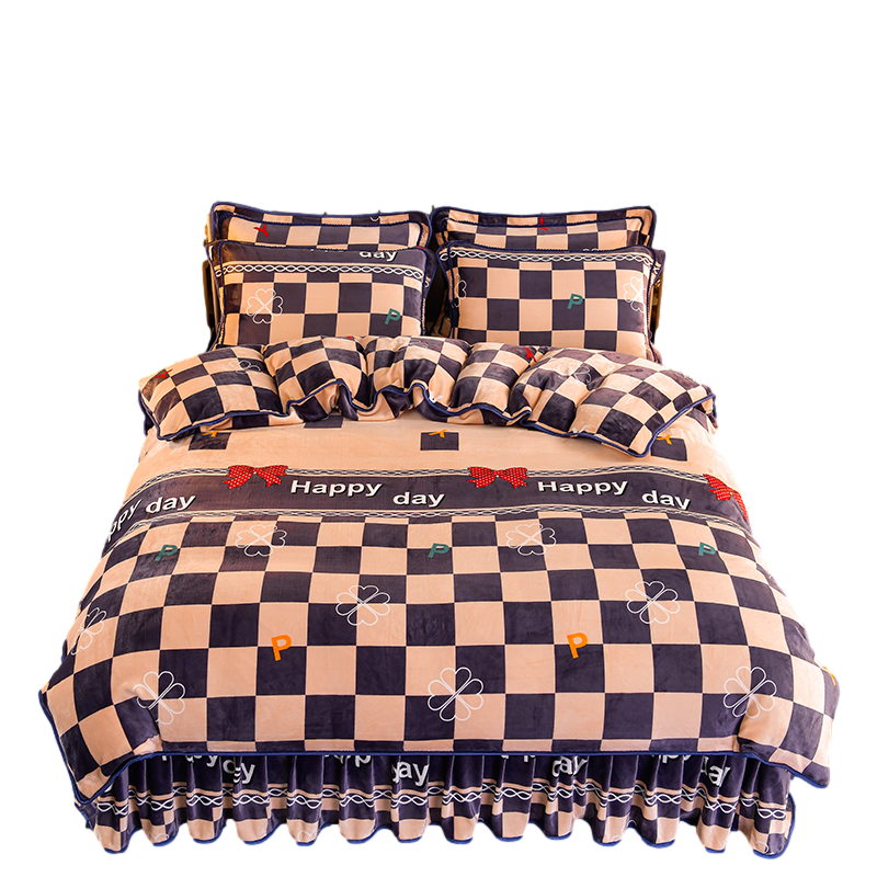 Winter Golden Mink Milk Velvet Four-Piece Set, Thickened Double-Sided Flannel Bed Sheet, Flannel Coral Fleece Duvet Cover for Bed Use