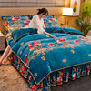 Winter Golden Mink Milk Velvet Four-Piece Set, Thickened Double-Sided Flannel Bed Sheet, Flannel Coral Fleece Duvet Cover for Bed Use
