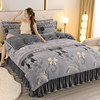 Fleece-Lined Milk Velvet Four-Piece Set 2025 New Winter Thickened Double-Sided Coral Fleece Duvet Cover Bed Flannel Bed Skirt