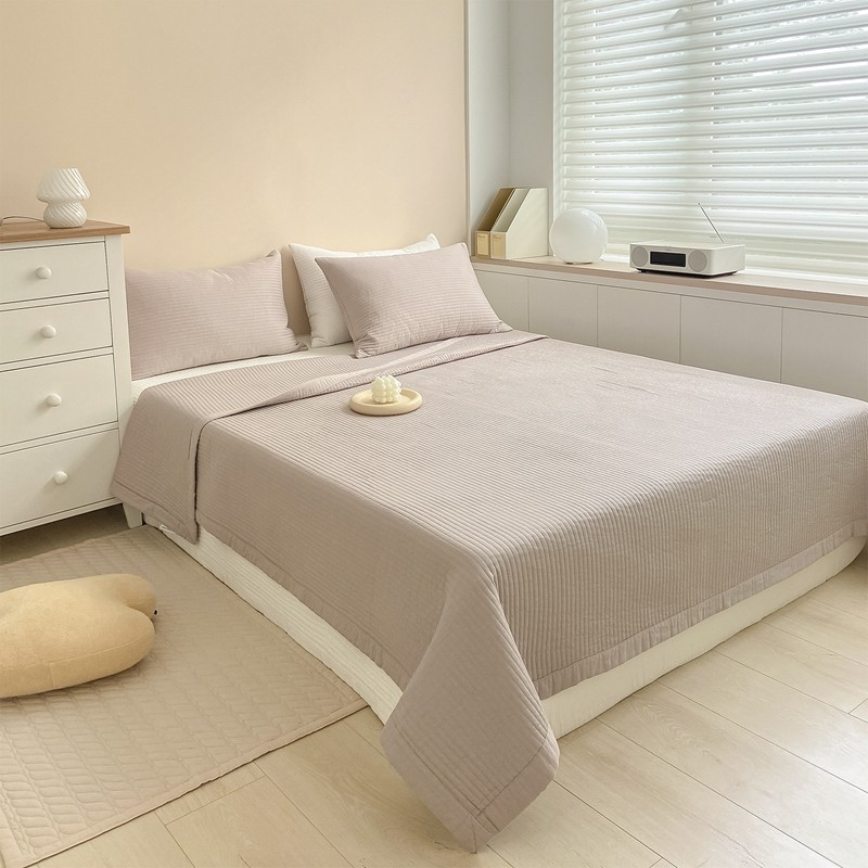 ins Korean-Style All-Cotton Washed Bed Cover Single Piece Quilted Non-Slip Bed Sheet Three-Piece Set Reversible Summer Quilt