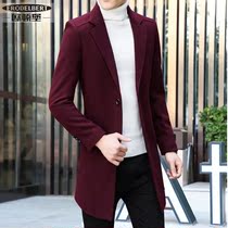  Autumn and winter Korean version of slim woolen coat mens medium and long 2018 new mens woolen windbreaker mens jacket