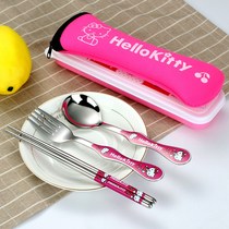  304 stainless steel Hello Kitty robot cat cute cartoon childrens fork chopsticks spoon set portable tableware