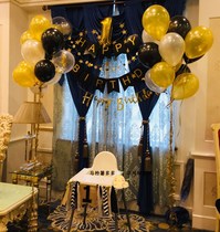 Golden black balloon package adult birthday background arrangement floating air ball large number 1 birthday flag decoration