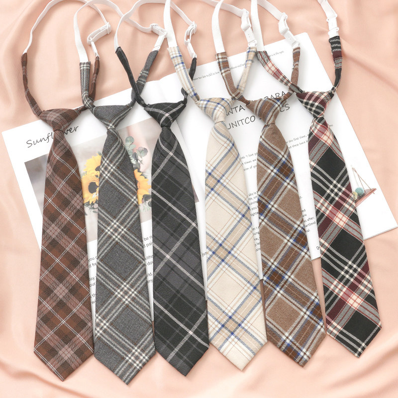 JK tie shirt for female students, preppy style, decorative, easy-to-use, Hong Kong style, brown retro plaid, DK men's accessories.
