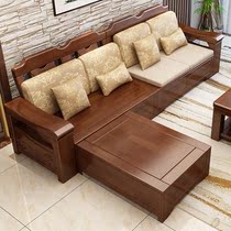 Solid wood sofa combination drawer winter and summer dual use solid wood sofa corner large and small apartment Chinese living room furniture