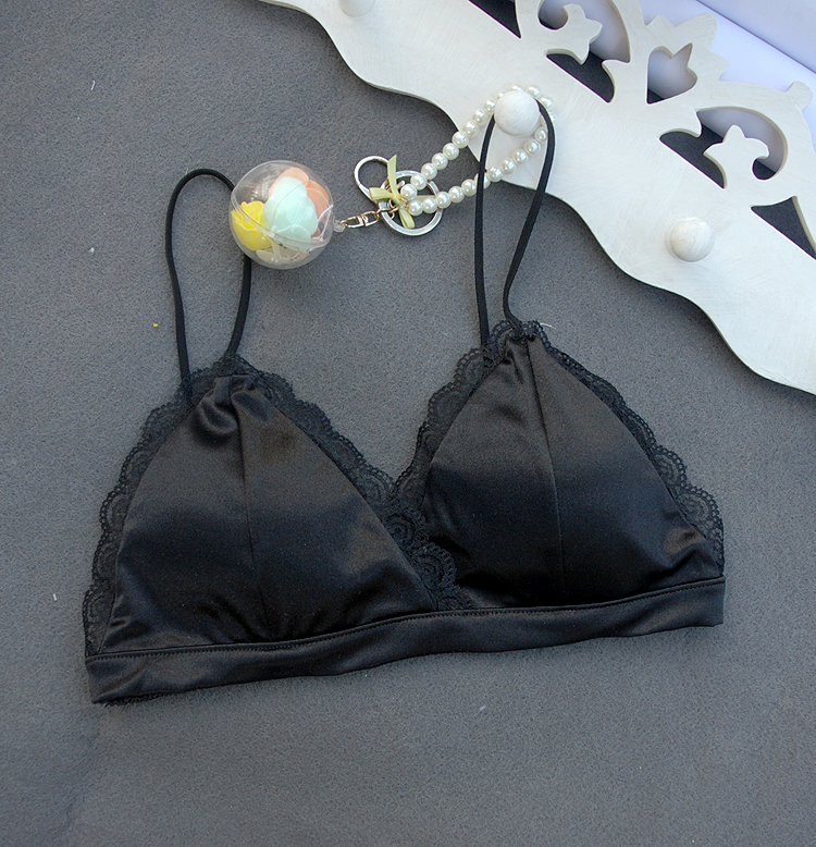 Áo crop top ngực áo ngực có miếng đệm ngực không có vòng thép làm đẹp lưng mỏng dây đeo vai đồ lót tam giác bikini phần mỏng quần lót su nữ