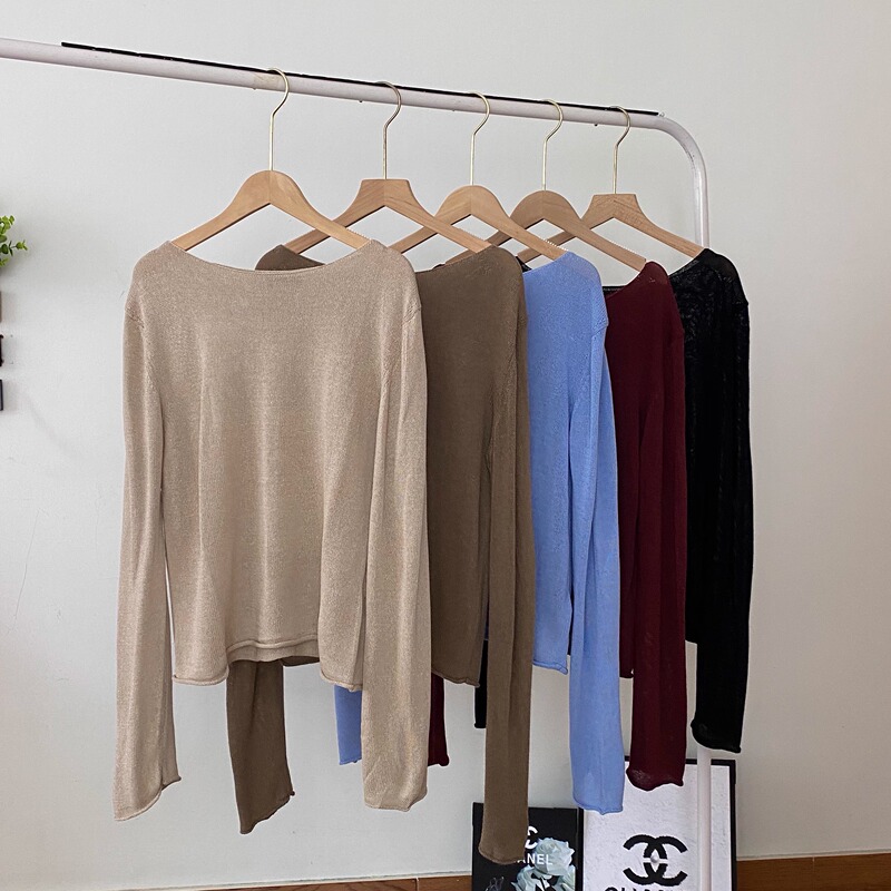 Hazy and Lazy Linen Long-Sleeved Knitted T-Shirt, Autumn Knitwear for Women, Loose and Slimming Base Layer Top