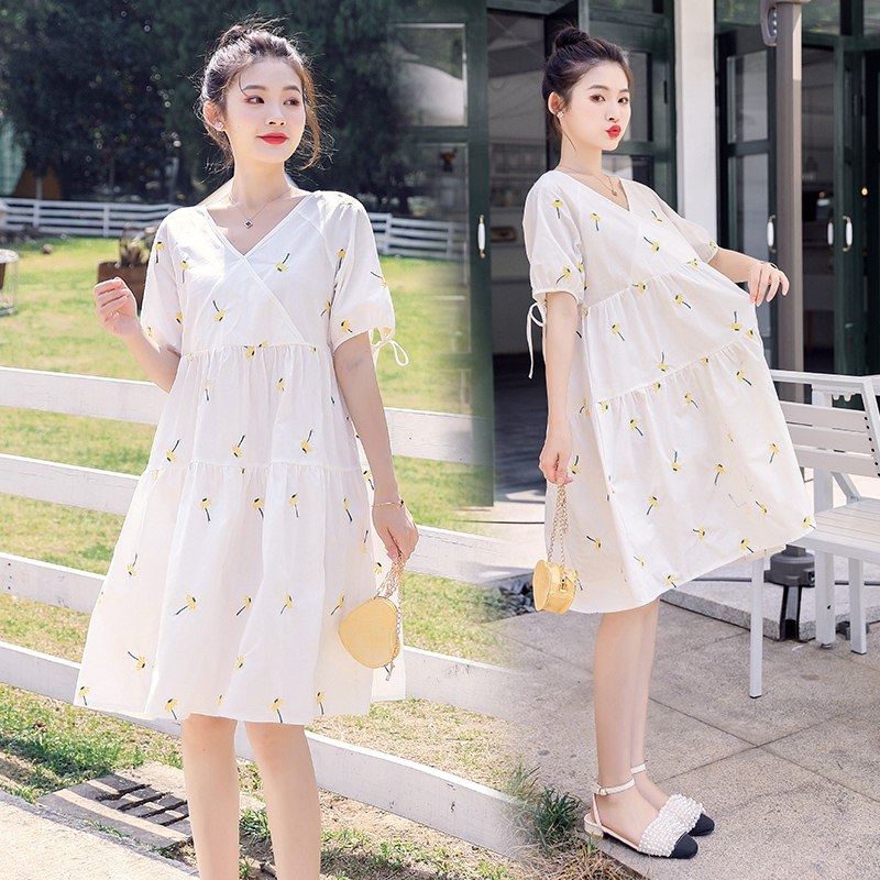 Pregnant Woman Summer Dress Ocean Dress Tide 2022 Summer Nets Red Gestational Woman Dress Fashion Foreign Pie Little Fresher Summer Dress Summer