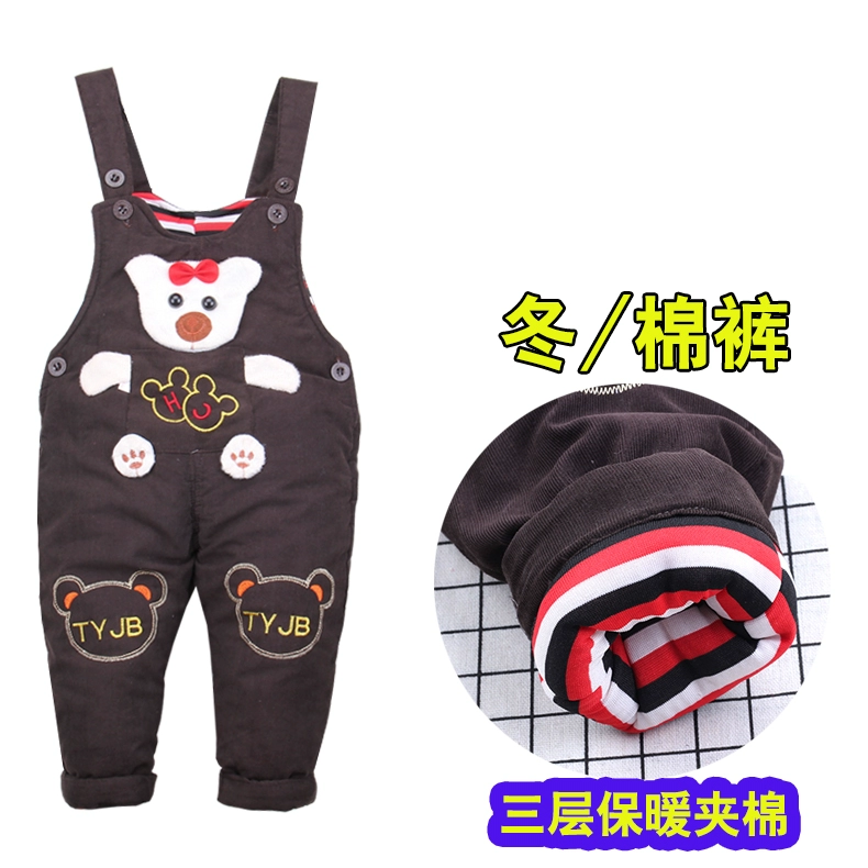 Áo hai dây cộng với quần nam và nữ bé denim bib baby warm Suspends jumpsuit baby plus quần mùa đông quan ao babi