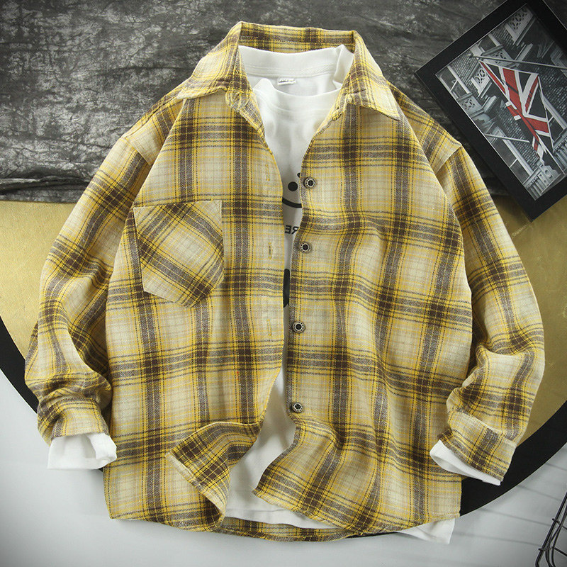 Boys Spring and Autumn Plaid Shirt Middle and Big Boys Korean Style Shirt Children 2022 Spring Boys Coat Primary School Students