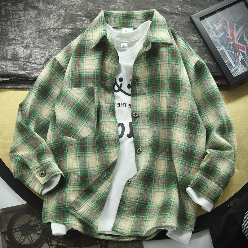 Boys' spring and autumn plaid shirts, big boys' Korean version of Western style shirts, children's long-sleeved 2022 spring wear boys' jackets thin