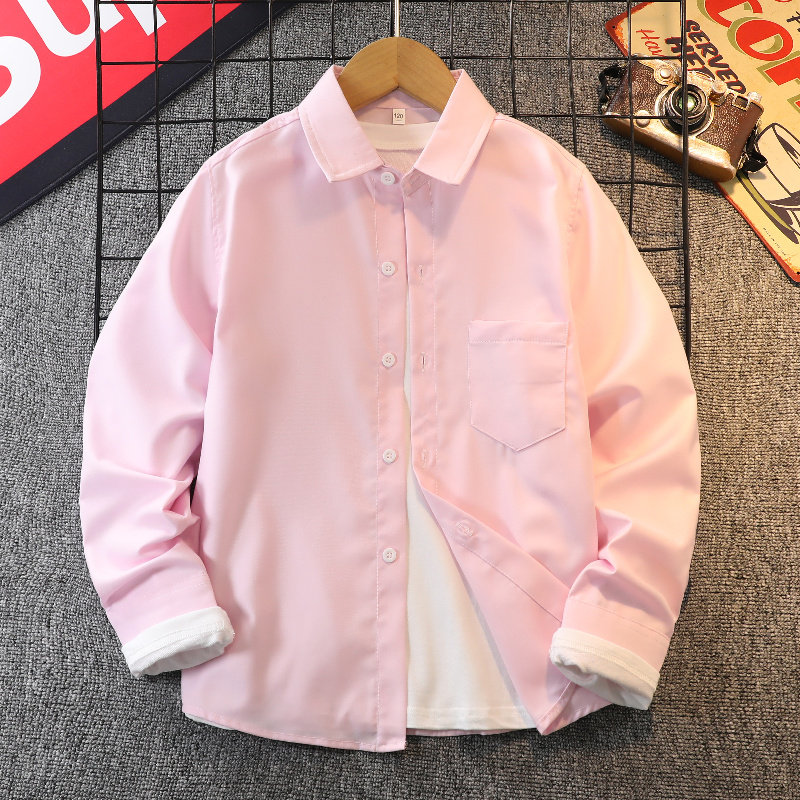 Boys' casual shirts 2022 spring and autumn new middle and big children's solid color shirts long-sleeved children's spring coat boys trendy
