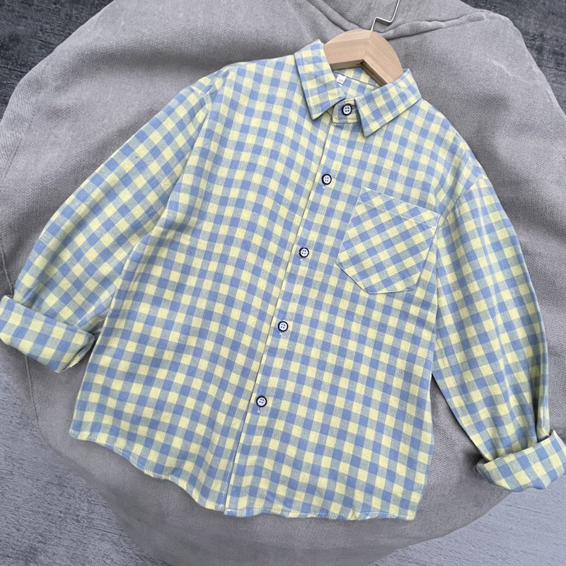 Boys 2022 Plaid Shirts Children's New Cotton Boys Middle and Big Boys Shirts Boys Spring Coat Tide Spring and Autumn