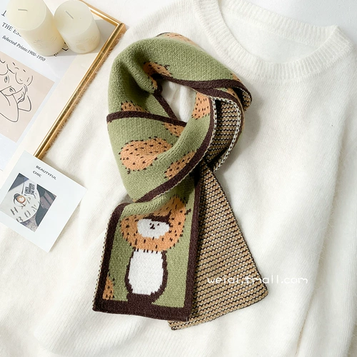 Tide, мультяшный милый демисезонный короткий универсальный трикотажный шарф, в корейском стиле