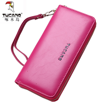 啄木鸟正品长款拉链手拿牛皮女士钱包