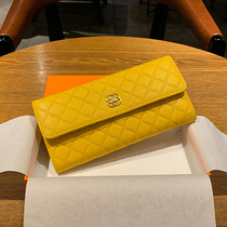 Hong Kong yellow lucky wallet for women 2024 new high-end small fragrant style rhombus genuine leather long womens wallet