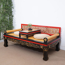 Antique furniture new Chinese classical exquisite sofa adult Arhat bed living room sofa bed elm log solid wood bed