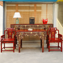 Chinese style solid wood porch strip case retro warped head offering table neo-classical light luxury red table antique painted elm wood chair