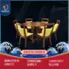 Dining table and chair combination New Chinese style round table Solid wood mahogany household small household type one table and six chairs Log style dining table