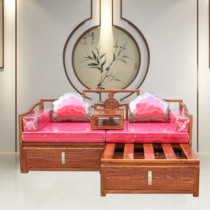 Chinese-style log solid wood exquisite sofa multi-functional Arhat bed living room new Chinese style mahogany furniture dual-purpose push-pull bed