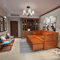 Solid Wood Chinese Living Room Sofa Log Furniture Red Wood Telescopic Bed SMALL HOUSE TYPE CASE WITH BUNK BED PUSH-AND-PULL BED