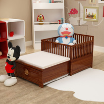 New Chinese log Full solid wood Childrens bed with guardrails baby cot Creative Splicing Push-and-pull Bed Red Wood Baby Bed